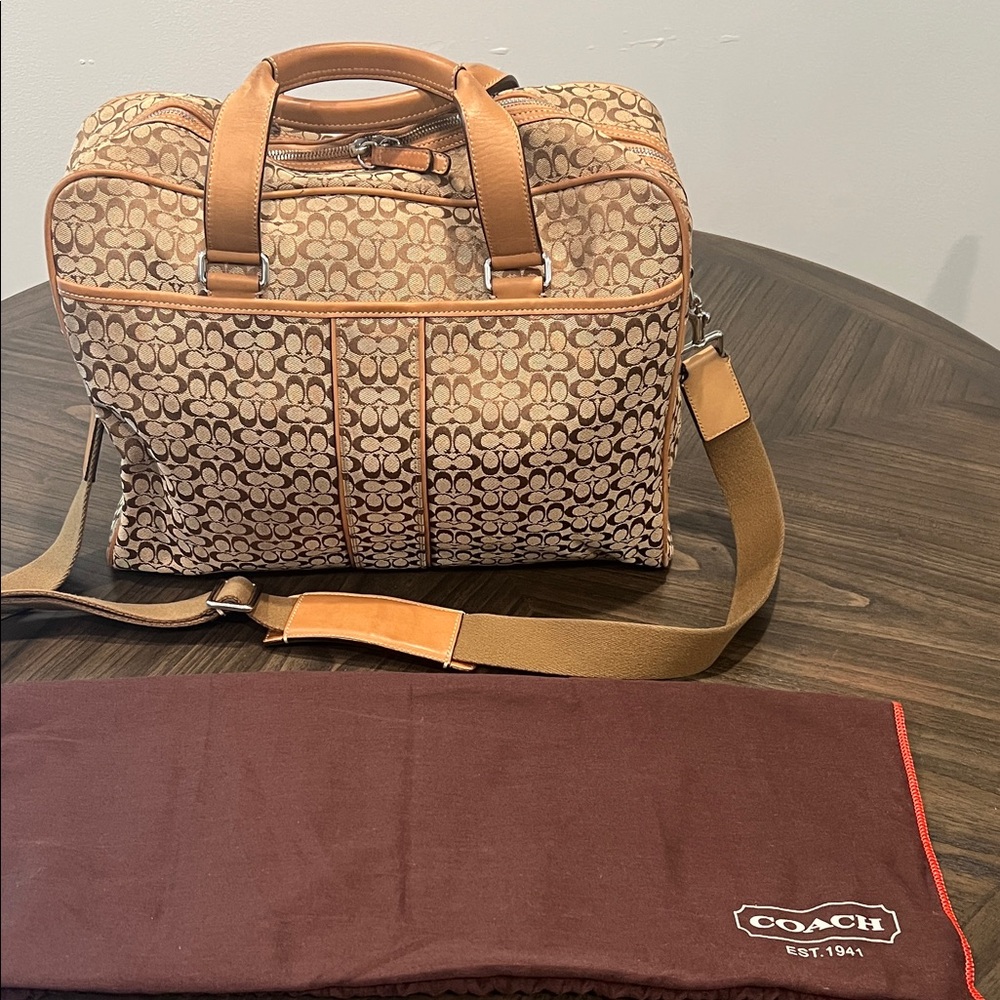 Coach Signature Tan and Brown Briefcase/Messenger Bag